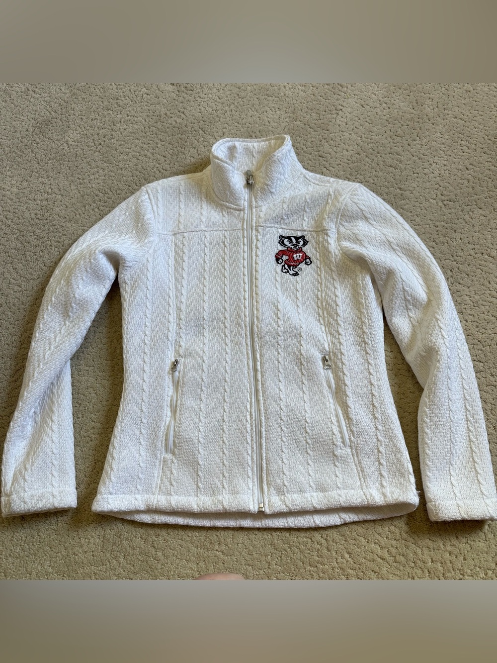 Wisconsin Badgers G-lll By Carl Banks Women’s Full Zip Sweater Fleece White XS - Picture 1 of 9